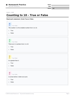 Counting to 10 – True or False worksheet thumbnail