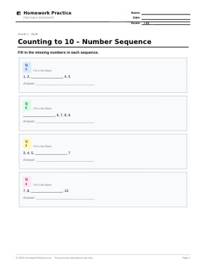 Counting to 10 – Number Sequence worksheet thumbnail