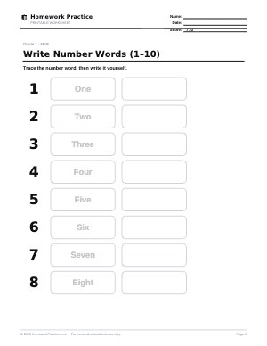 Write Number Words (1–10) worksheet thumbnail